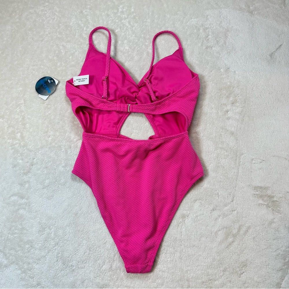 Decree Pink Tropical Getaway Vacation Cut Out Super Cheeky One Piece Swimsuit - Picture 3 of 9
